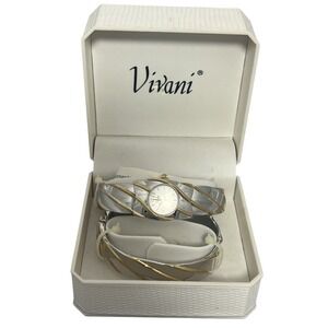 Vivani Women's Two-Tone Silver Gold Tone Quartz Bracelet Wristwatch Watch NEW